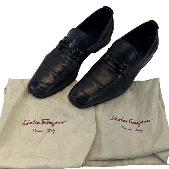 Salvatore Ferragamo Italy Navy Blue Bit Men\'s Leather Loafers 8 D w/Dust Bags main image 7